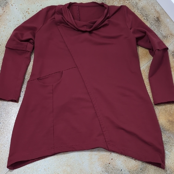Handmade Dark Red Long Sleeve Stretchy Tunic Dress With Pocket Size M - Picture 9 of 9
